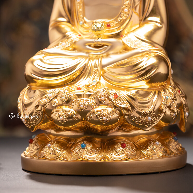 Tượng Đức Phật A Di Đà Đồng Thếp Vàng Hoa Văn