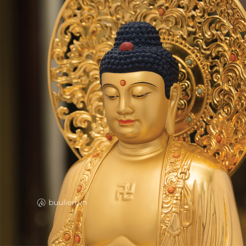 Tượng Đức Phật A Di Đà Phổ Quang Cổ Điển Đồng Thếp Vàng