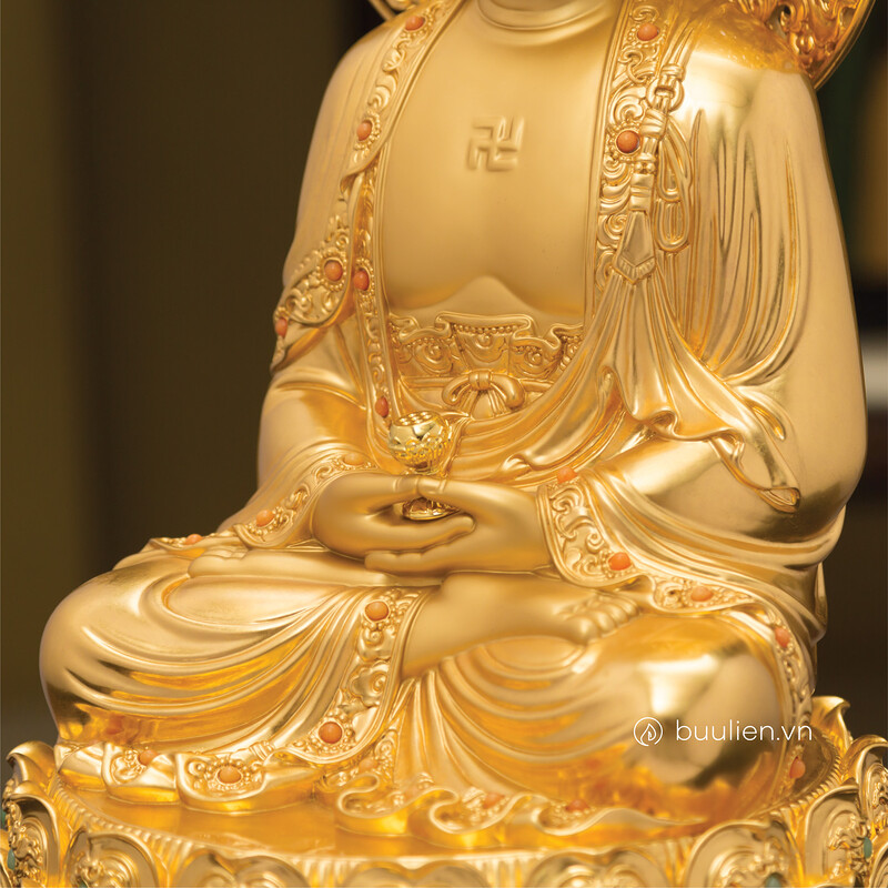 Tượng Đức Phật A Di Đà Phổ Quang Cổ Điển Đồng Thếp Vàng