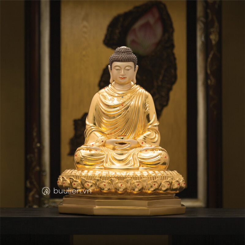 Tượng Đức Phật Bổn Sư Thích Ca Nguyên Áo Đồng Thếp Vàng