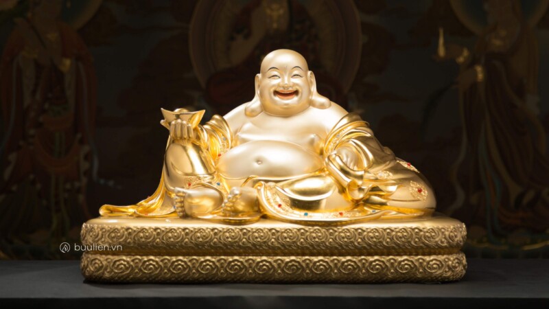 Tượng Đức Phật Di Lặc Phước Báu Đồng Thếp Vàng