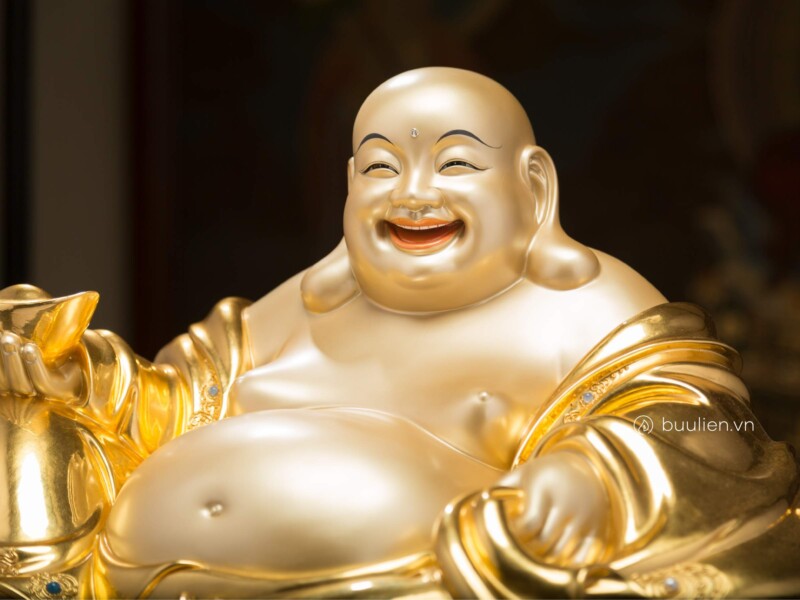 Tượng Đức Phật Di Lặc Phước Báu Đồng Thếp Vàng