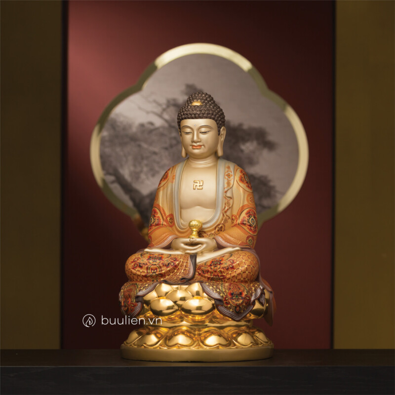 Tượng Đức Phật A Di Đà Đồng Áo Vẽ Truyền Thống