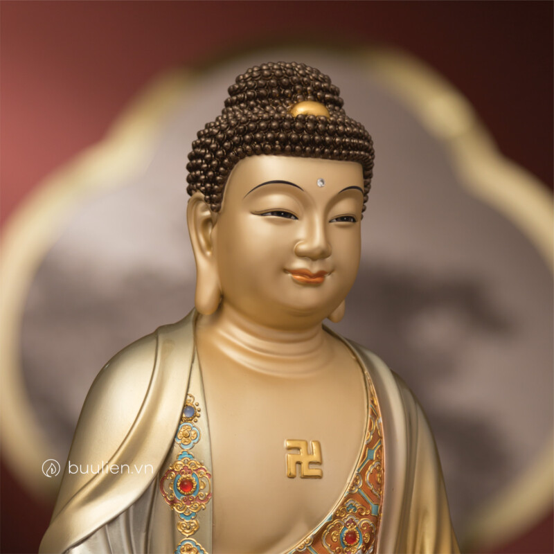 Tượng Đức Phật A Di Đà Vi Tiếu Đồng Pháp Lam